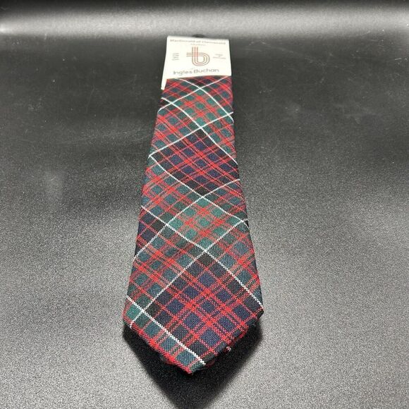 New Ingles Buchan Tie Men's 56" 3.5" Wide Green Red Plaid 100% Pure New Wool - Picture 1 of 5